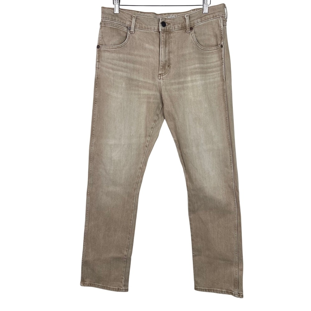Wrangler Retro Slim Straight Jeans Mens 35x32 Tan Khaki Western Cowboy Denim